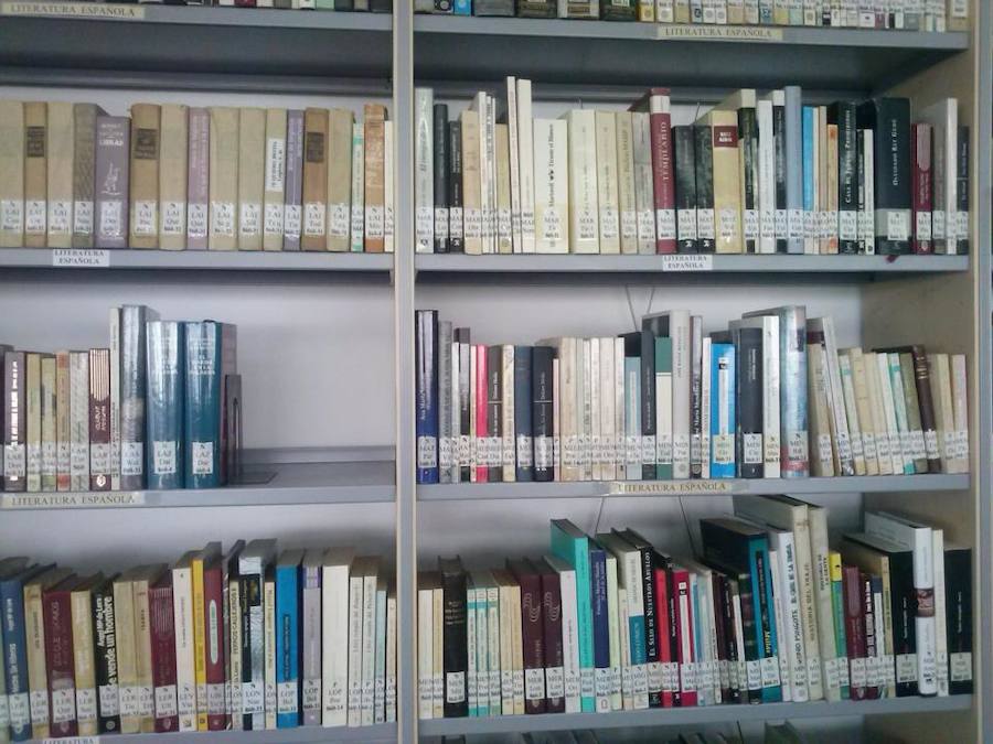 Libros de literatura española en una estantería de la biblioteca. 