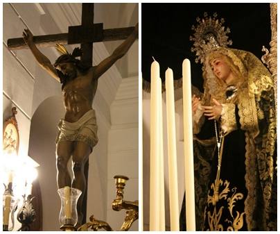 Imágenes del Cristo de la Buena Muerte y de la Virgen de los Dolores que procesionarán esta noche 