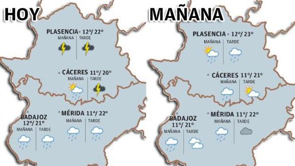 Martes de lluvia en Extremadura acompañada de tormenta en el norte
