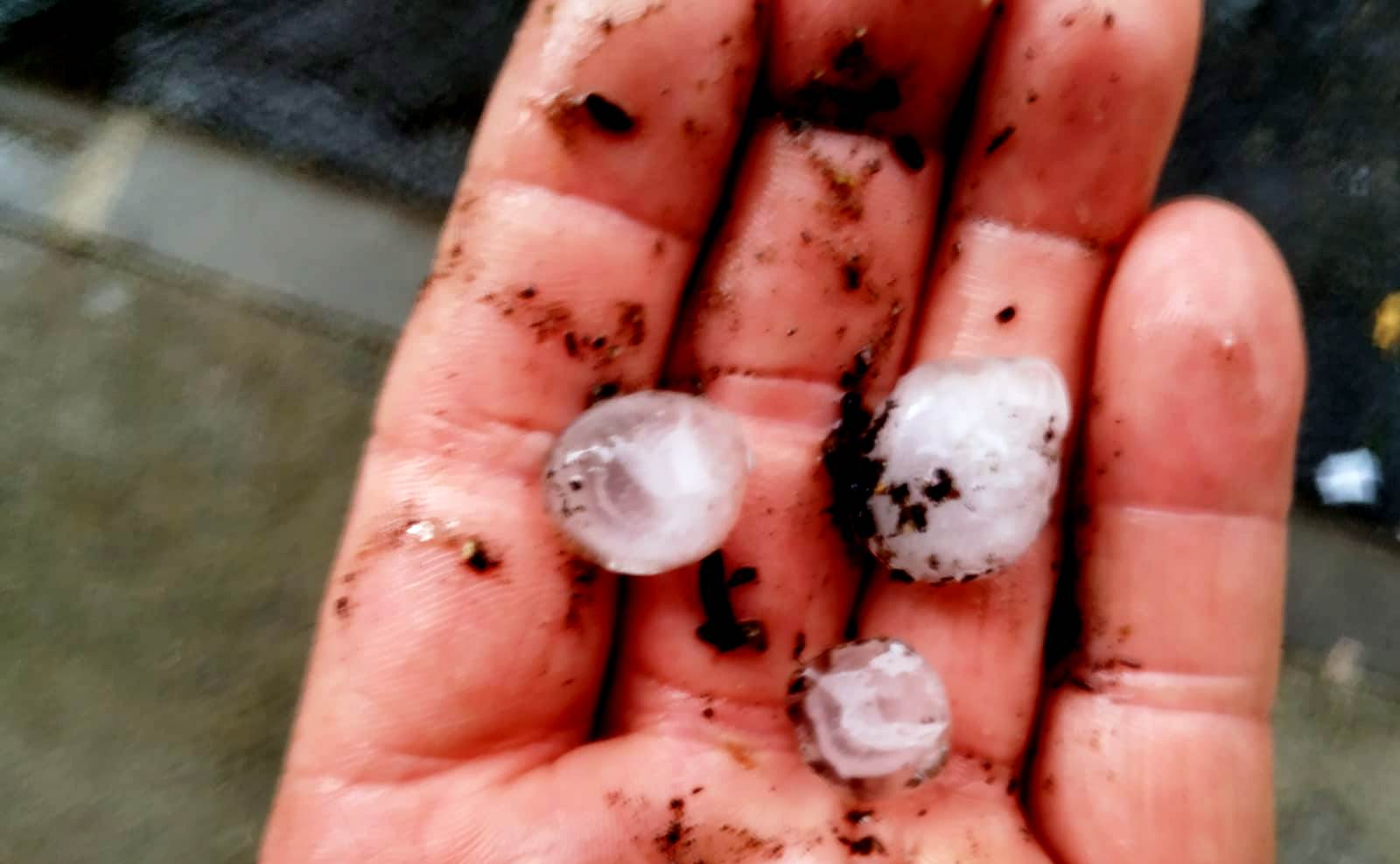 Muestra de los granizos que cayeron en Navalmoral 
