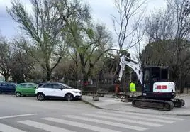 Trabajos en la acera de la entrada norte del parque