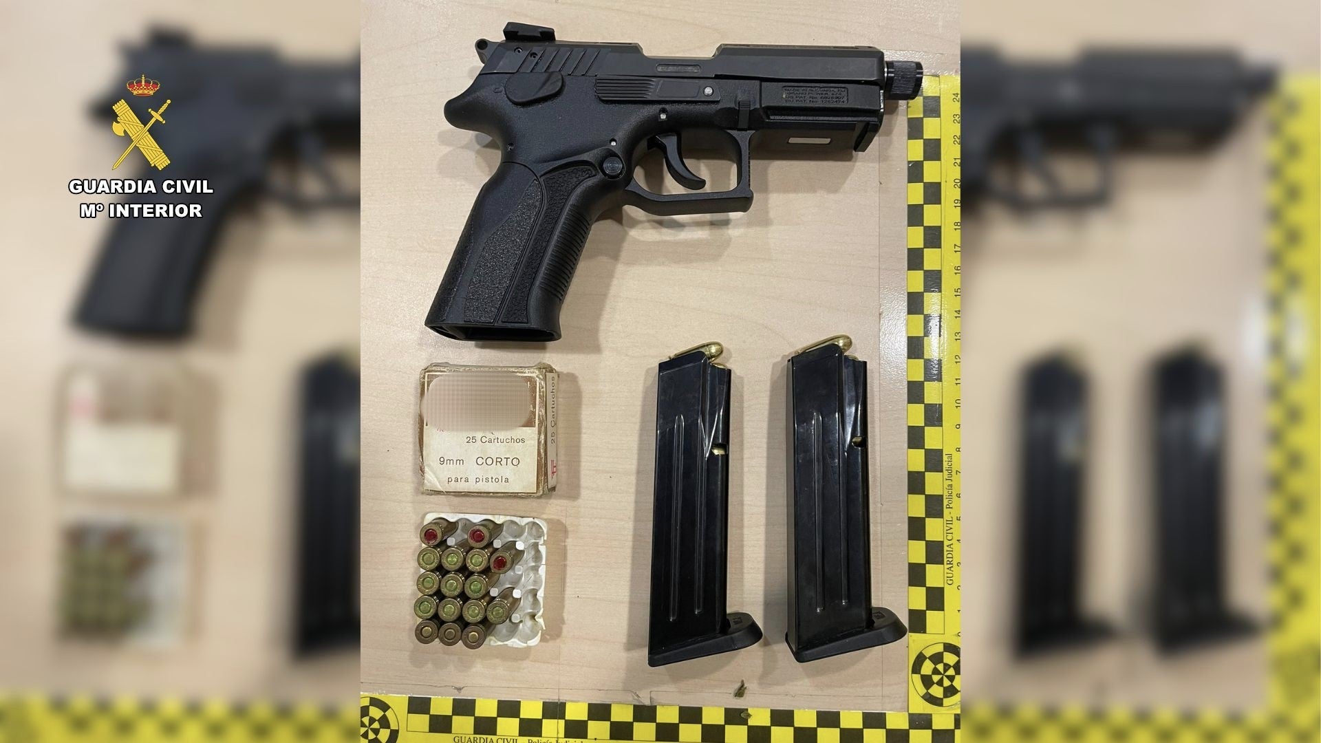 Pistola, cargadores y munición