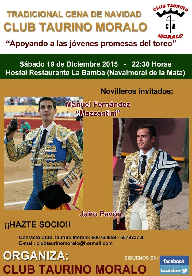 Los novilleros Mazzantini y Jairo Pavón serán los invitados de honor de la cena anual del Club Taurino Moralo