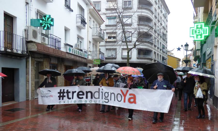 Más de 300 personas se manifiestan reivindicando un tren digno a pesar de la lluvia