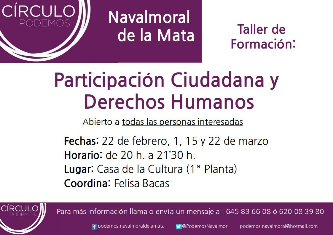 El Círculo Podemos organiza un taller sobre 'Participación ciudadana y Derechos Humanos'