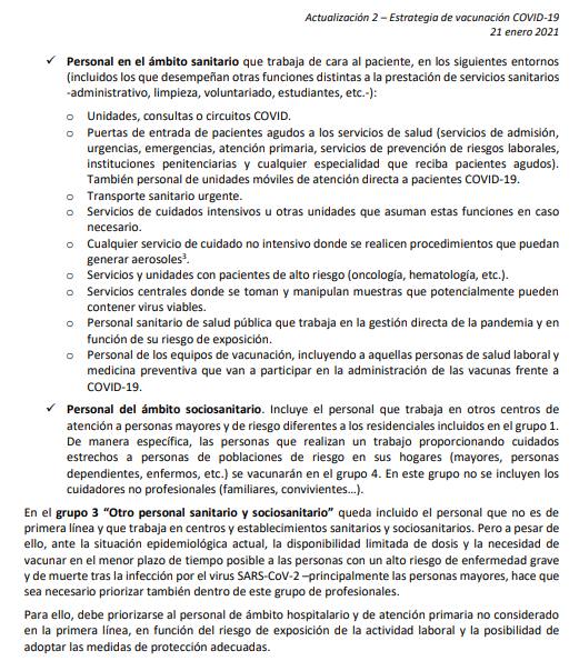 Extracto de la Estrategia de vacunación Covid-19 aprobado por el Ministerio de Sanidad y en el que se basa el protocolo de la Junta de Extremadura. 