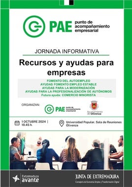 La UPO acogerá una jornada informativa sobre Recursos y Ayudas para Empresas del PAE