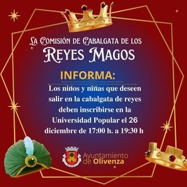 Los niños interesados en participar en le Cabalgata de Reyes deben inscribirse en la UPO