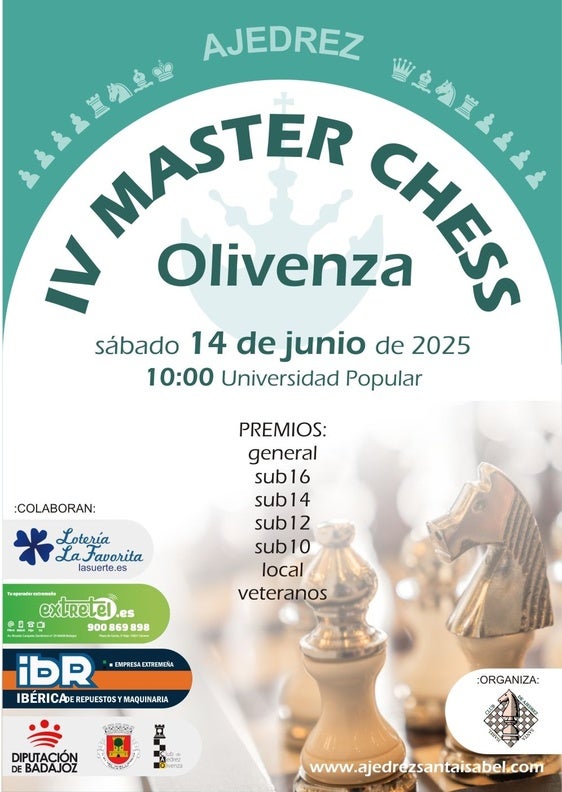 Más de 70 jugadores disputarán en Olivenza el IV Torneo Master Chess
