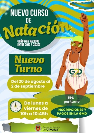 Abierto el plazo para un nuevo curso de natación del 20 de agosto al 2 de septiembre