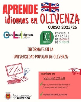 La enseñanza de inglés se refuerza en Olivenza con nuevas opciones formativas para el curso 2025-2026