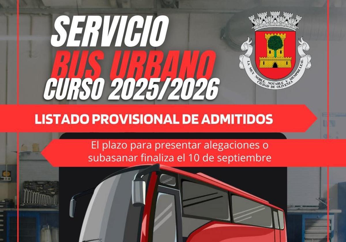 Publicado el listado provisional de admitidos en el servicio de transporte escolar de Olivenza