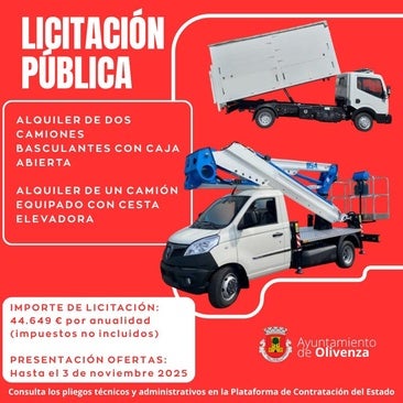 El Ayuntamiento licita el arrendamiento de tres camiones para Servicios Generales y Obras