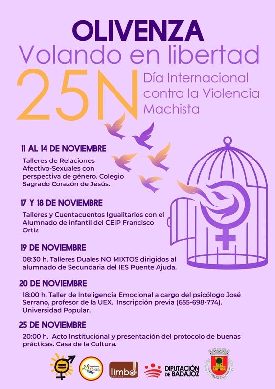 Olivenza conmemora el 25N con una amplia programación bajo el lema 'Volando en libertad'