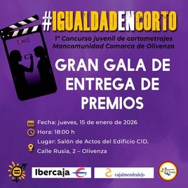 La Comarca de Olivenza celebrará la I Gala 'Igualdad en Corto' para premiar el talento juvenil