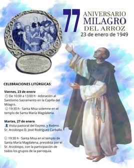 El arzobispo estará presente en la conmemoración del 77º aniversario del Milagro del Arroz