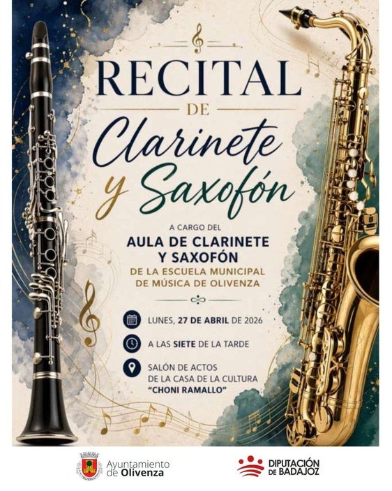La Escuela Municipal de Música ofrece un recital de clarinete y saxofón en la Casa de la Cultura