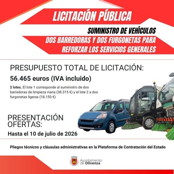 Salen a licitación dos barredoras y dos furgonetas para reforzar los Servicios Generales