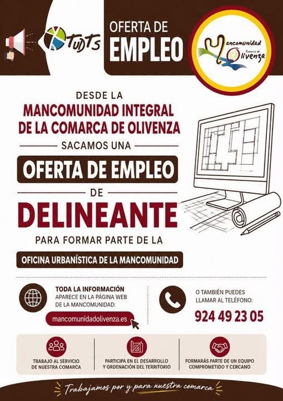 La Mancomunidad Integral de la Comarca de Olivenza oferta un puesto de delineante