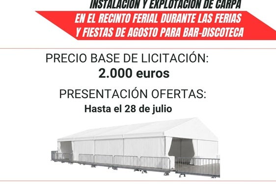 El Ayuntamiento licita la instalación y explotación de una carpa-bar discoteca para las Ferias y Fiestas