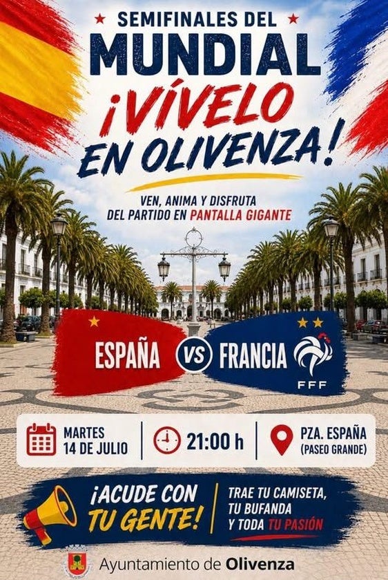 Olivenza instalará una pantalla gigante para seguir en directo las semifinales del Mundial