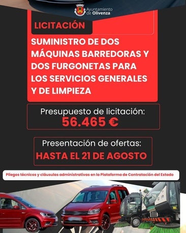 Salen a licitación dos barredoras y dos furgonetas para servicios generales