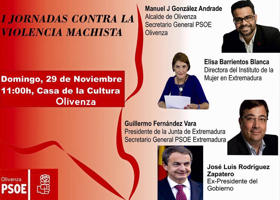 El expresidente Zapatero participará en las I Jornadas contra la Violencia Machista