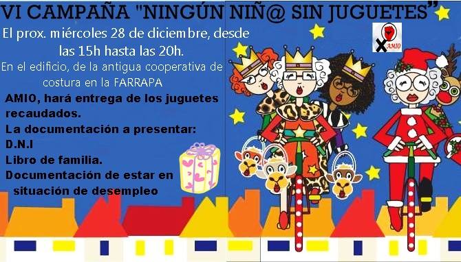 AMIO repartirá el 28 de diciembre las donaciones de su campaña ‘Ningún niñ@ sin juguetes’