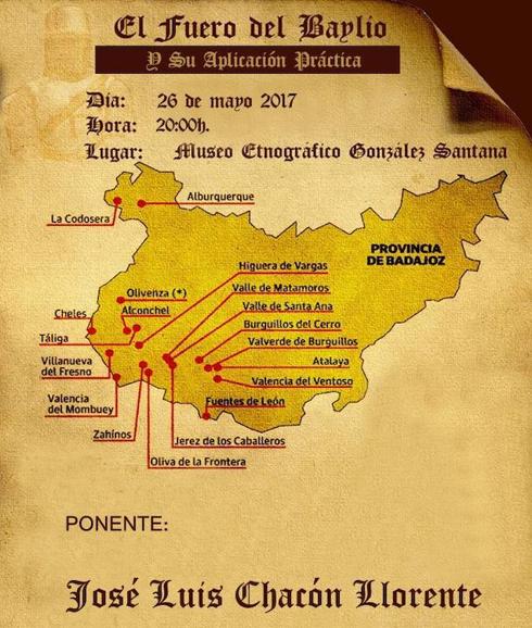 Cartel de la charla-coloquio sobre el Fuero del Baylío. 