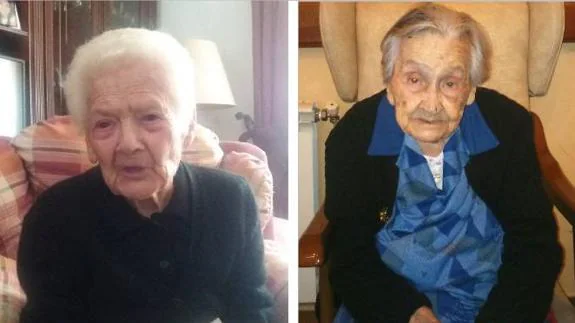 A la izquierda, Guillerma Valerio (105 años), en casa de su hija Mariana. A la derecha, María Garrido (99 años), en la Santa Casa de Misericordia. 