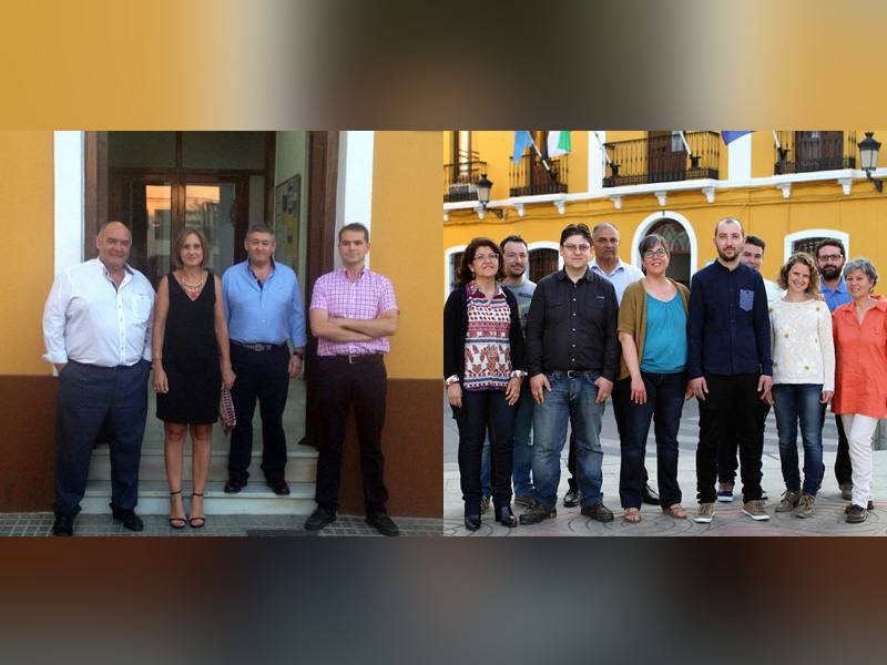 A la izquierda, concejales del Partido Popular y a la derecha, candidatos de Izquierda Unida en las últimas elecciones