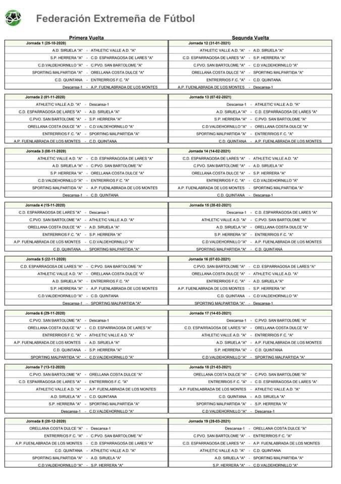 Calendario para la temporda 20-21 
