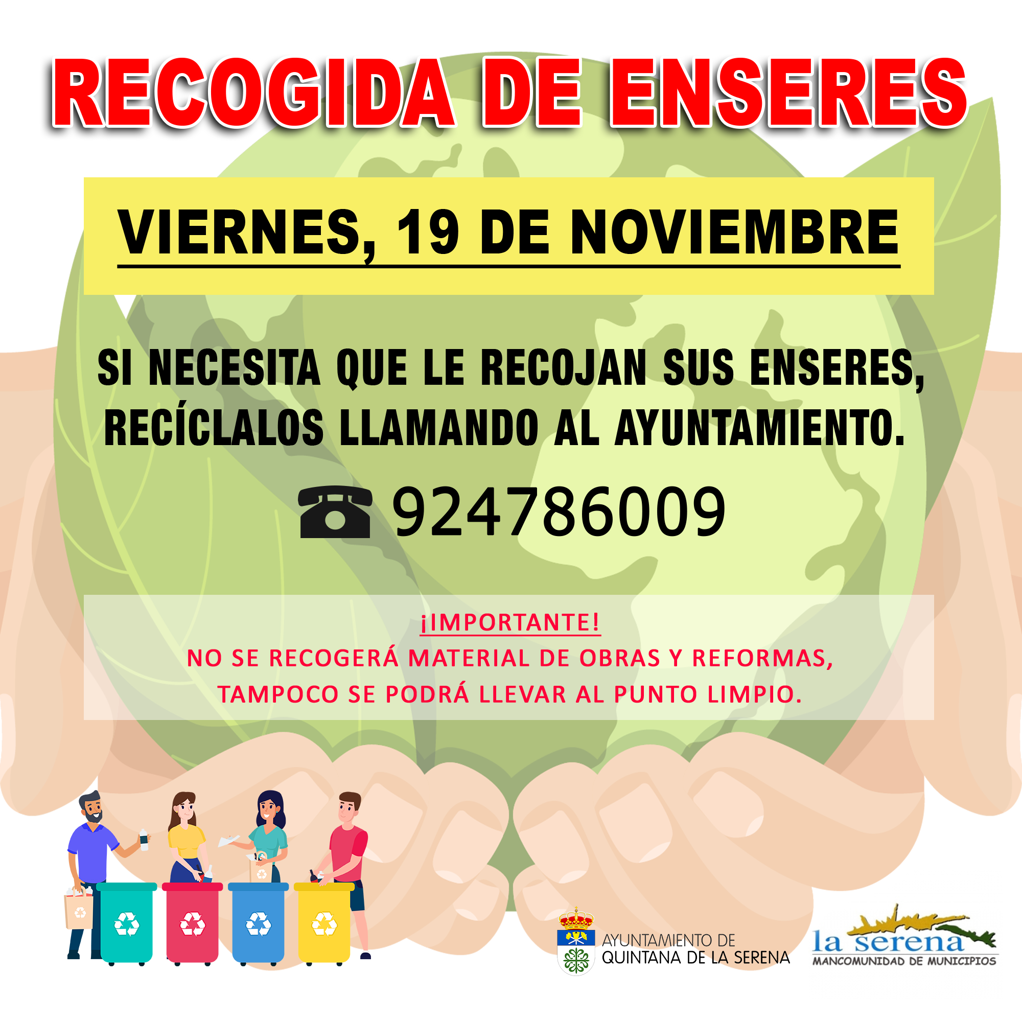 Nuevo servicio de recogida de enseres en la localidad el viernes, 19 de noviembre