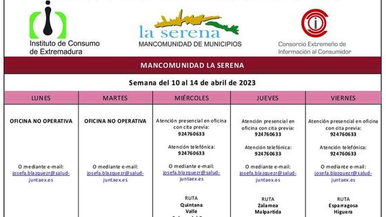 Horario semanal de Atención al público de CMC La Serena