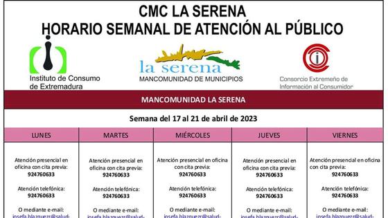 Horario semanal de Atención al público de CMC La Serena