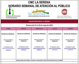 Horario semanal de Atención al público de CMC La Serena