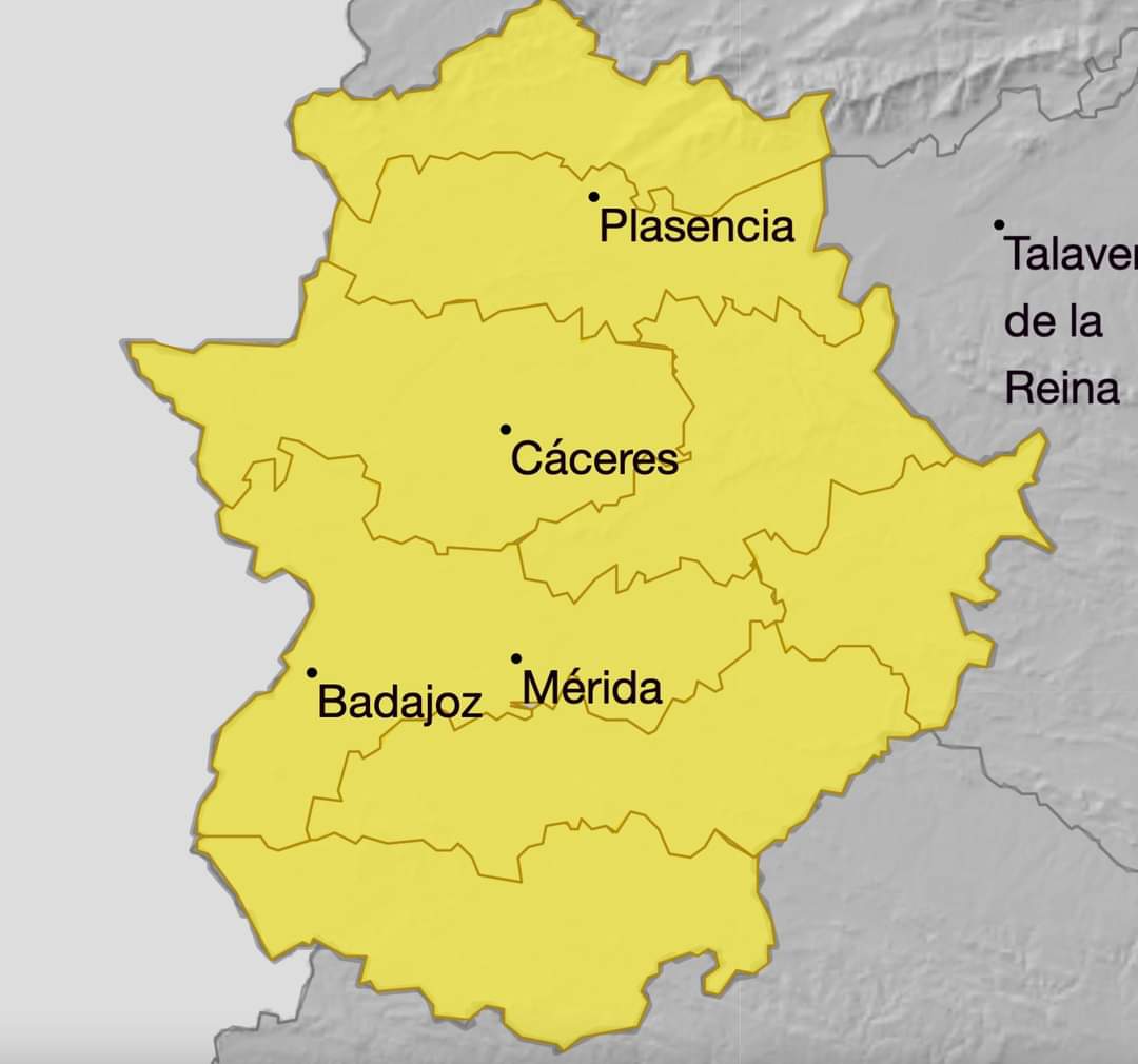 Alerta amarilla por tormentas y lluvia en toda Extremadura