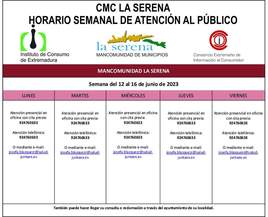 Horario semanal de Atención al público de CMC La Serena