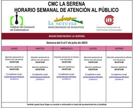 Horario semanal de Atención al público de CMC La Serena