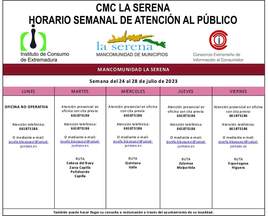 Horario semanal de Atención al público de CMC La Serena
