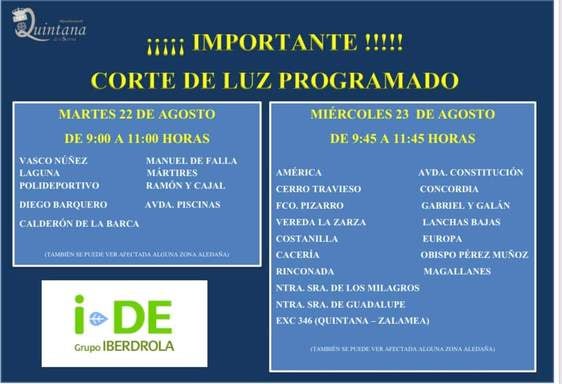 El Ayuntamiento avisa de un corte de luz programado
