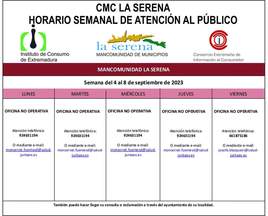 Horario semanal de Atención al público de CMC La Serena