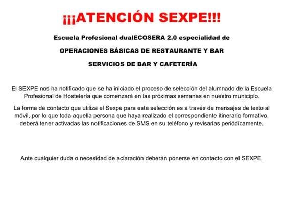 Iniciado el proceso de selección de alumnado de la escuela profesional de Hostelería a través del SEXPE en Quintana
