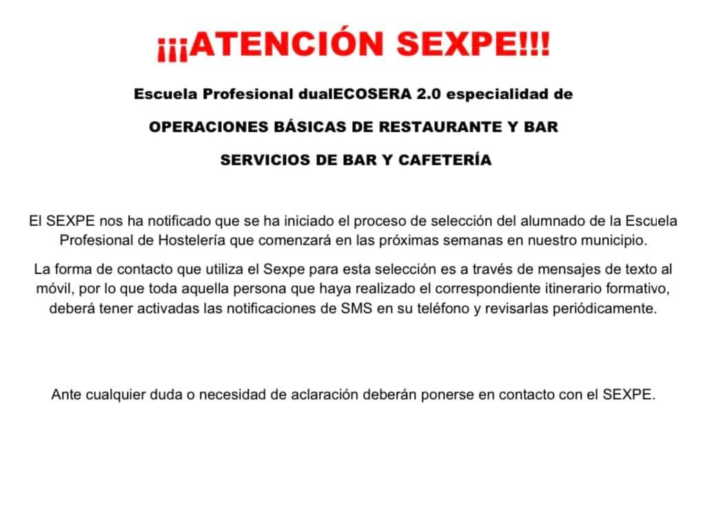 Iniciado el proceso de selección de alumnado de la escuela profesional de Hostelería a través del SEXPE en Quintana