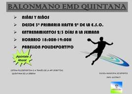 Abierto el periodo de inscripción para el balonmano de la Escuela Municipal de deportes