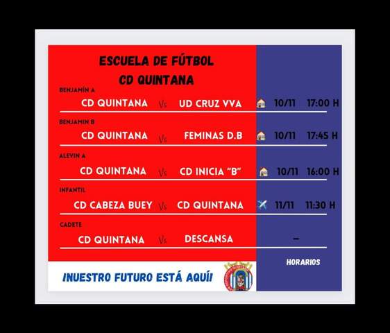 La cantera de CD Quintana jugará este fin de semana 4 partidos