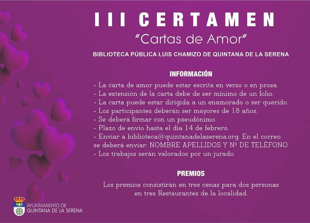 Últimas horas para participar en el III Certamen de cartas de amor en Quintana