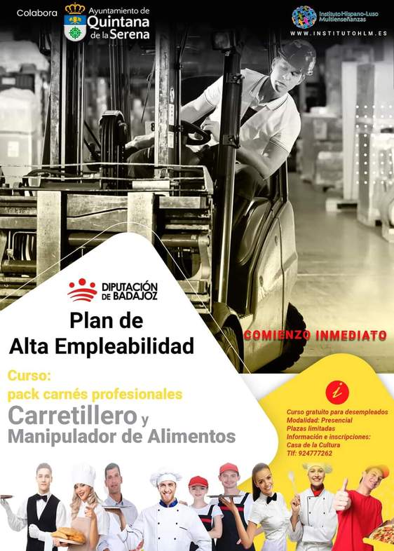 El Ayuntamiento anuncia el comienzo del curso de carretillero y manipulador de alimentos