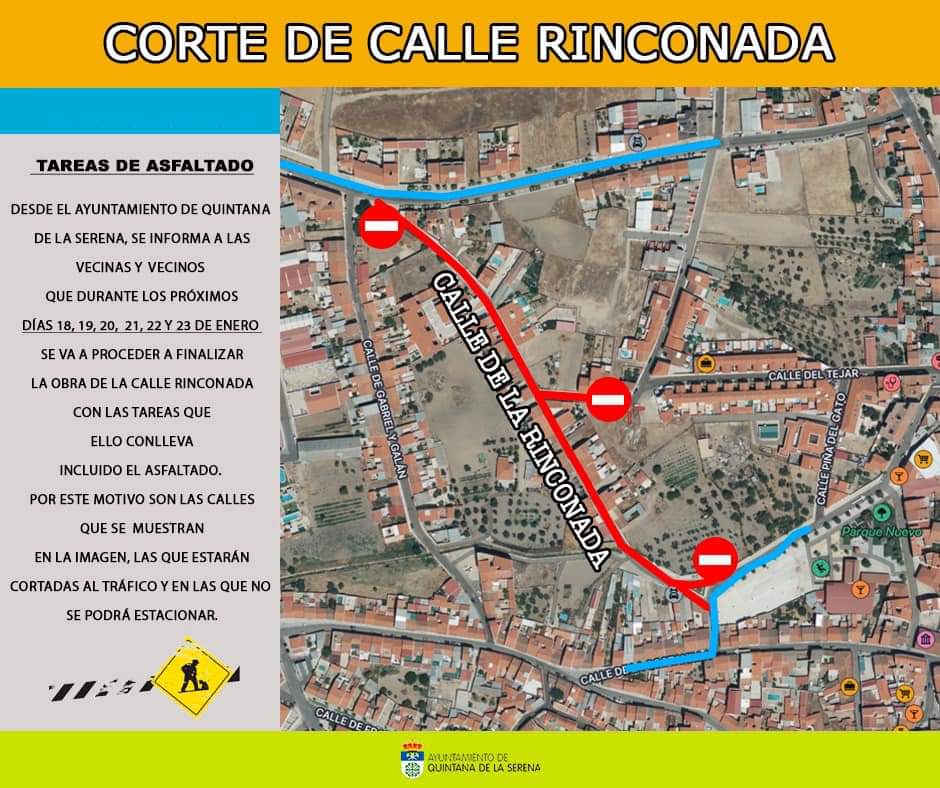 El Ayuntamiento avisa del corte de la calle Rinconada