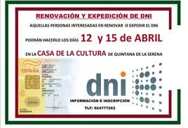 Nuevas fechas para la renovación y expedición del D.N.I en Quintana